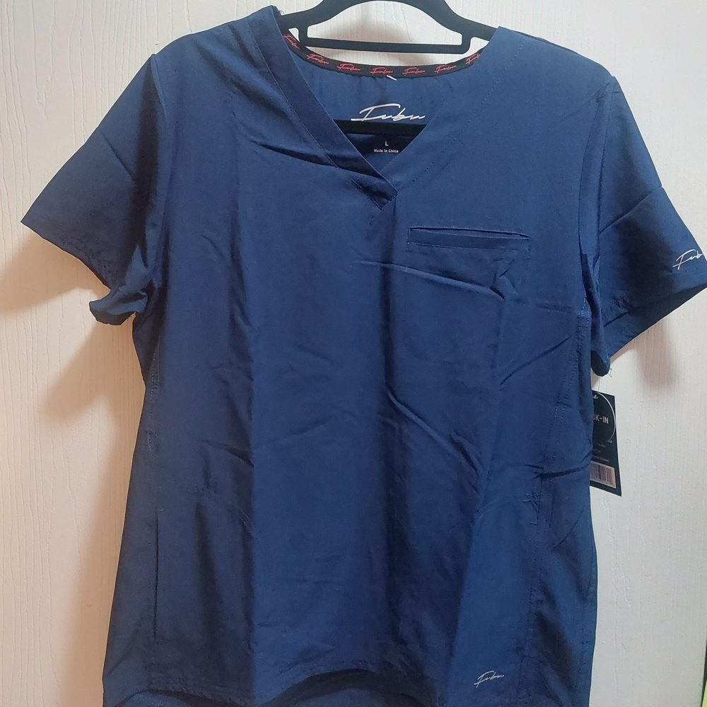 NWT Fubu Performance Women's Uniform Scrub Short Sleeve Navy Top Size L